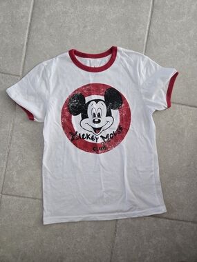 Disney White Tee with Red Trim & Vintage Mickey Graphic